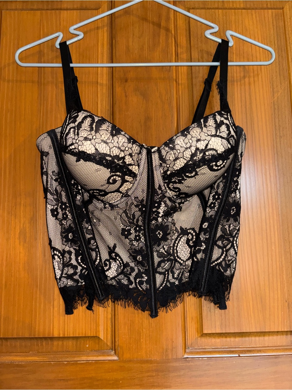 Commense Black Lace Bustier with Nude Lining